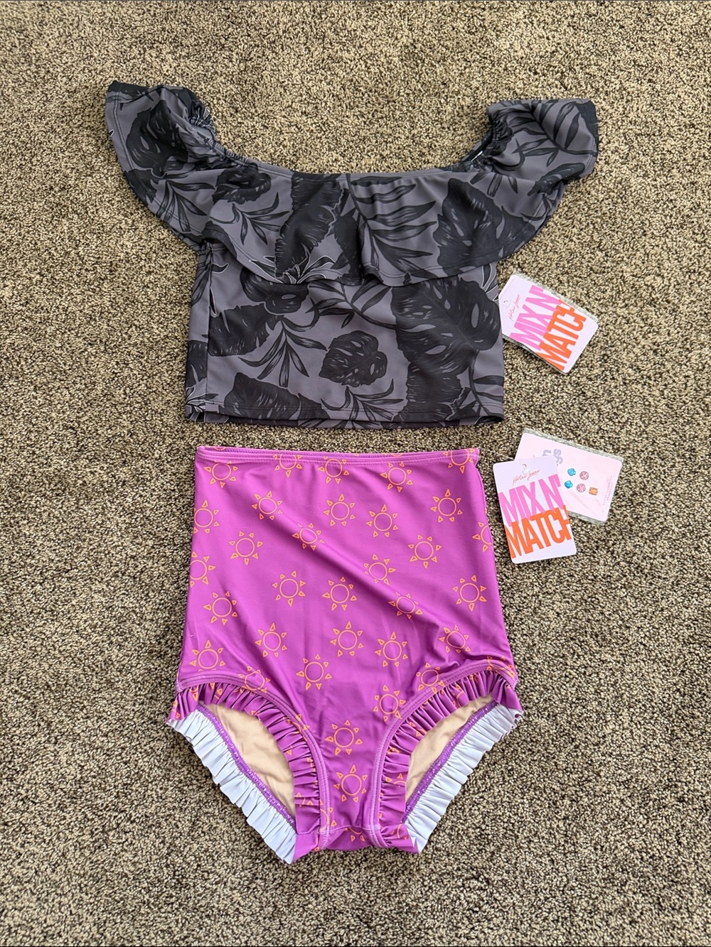Kortni Jeane Kids Swim Two-Piece Set in Black and Purple